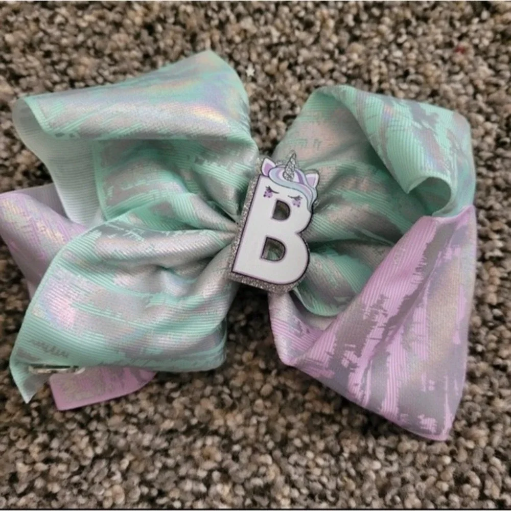 JoJo Siwa Hair Bows Lot 2 Pack Unicorn Letter B Rhinestone Pearl